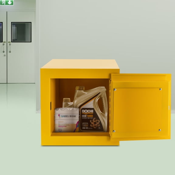 Flammable Cabinet 13" x 13" x 13" Galvanized Steel Safety Cabinet 2 Gallon Flammable Liquid Storage Cabinet 1 Shelf 1 Manual Closing Door FireCabinet for Industrial and Home Use, Yellow