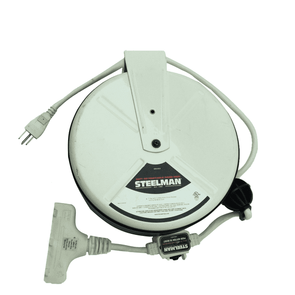 Restored Steelman White 30-foot Retractable Extension Cord - PN: 98483 (Fair) (Refurbished)