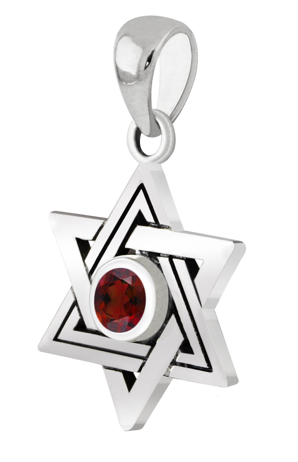 Women Sterling Silver Jewish Star of David Ruby July Birthstone Pendant Necklace 