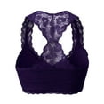 thumbnail image 3 of URBAN DAIZY Women's Seamless Lace Bra Racerback Padded Sexy Floral Mesh Bralette Crop Top Removable Pads Breathable Bustier A11_6324 Dark Purple XL, 3 of 7
