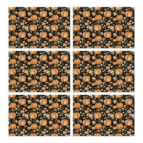 Rustic Fall Placemats Set of 6, Durable Linen Table Mats with Pumpkin and Turkey Pattern, Machine Washable Heat Resistant Autumn Dining Table Mats