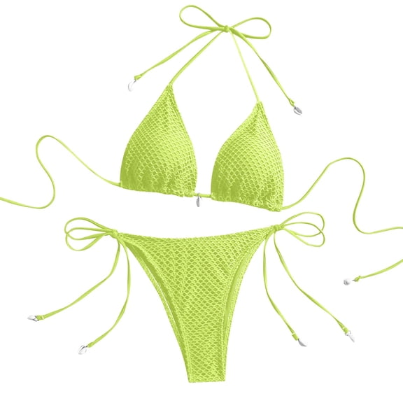 UTSJKR Women's Classic Solid Triangle Halter Bikini Set, 2 Piece Bathing Suit with Built-in Support Bra, Slim Fit Swimwear for Summer Travel Yellow S