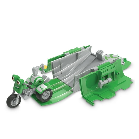 Ricky Zoom Pop & Go Playset featuring DJ Rumbler with an Exclusive Design and 2 Accessories Free Wheeling Standing Toy Bike and Speed Launcher