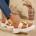 thumbnail image 4 of Platform Sandals for Women Fashion Metal Buckle Slides Open Toe Summer Slip on Low Wedge Casual Beach Shoes White Size 8, 4 of 7
