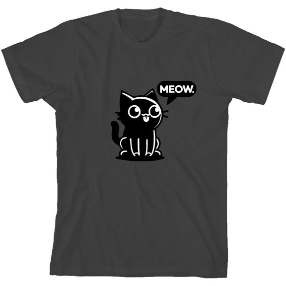 Black Chibi Cat Youth Charcoal Crew Neck Short Sleeve Tee-Medium