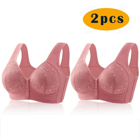GERsome Women s 2 Pack Assorted Color Comfort Front Close Sport Bra Convenient Snap Sleep Bra Wireless Bras for Women Plus Size Full Coverage No Underwire Bra 2pcs#Watermelon Red XXXL
