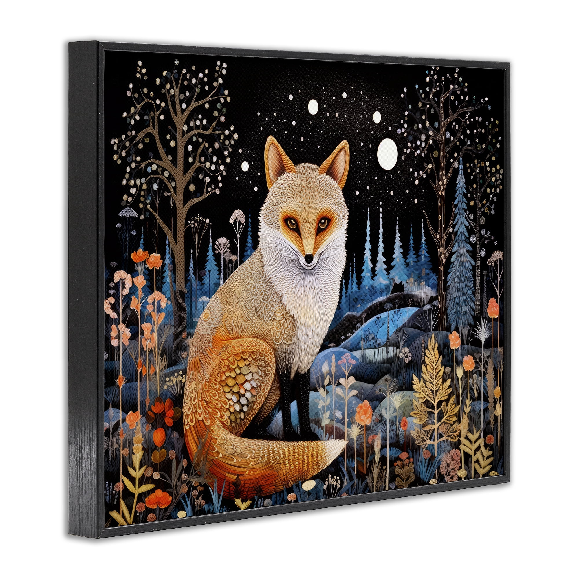 Stupell Industries Forest Fox in Nature Animals & Insects Painting Black Framed Art Print Wall Art, 30 x 24