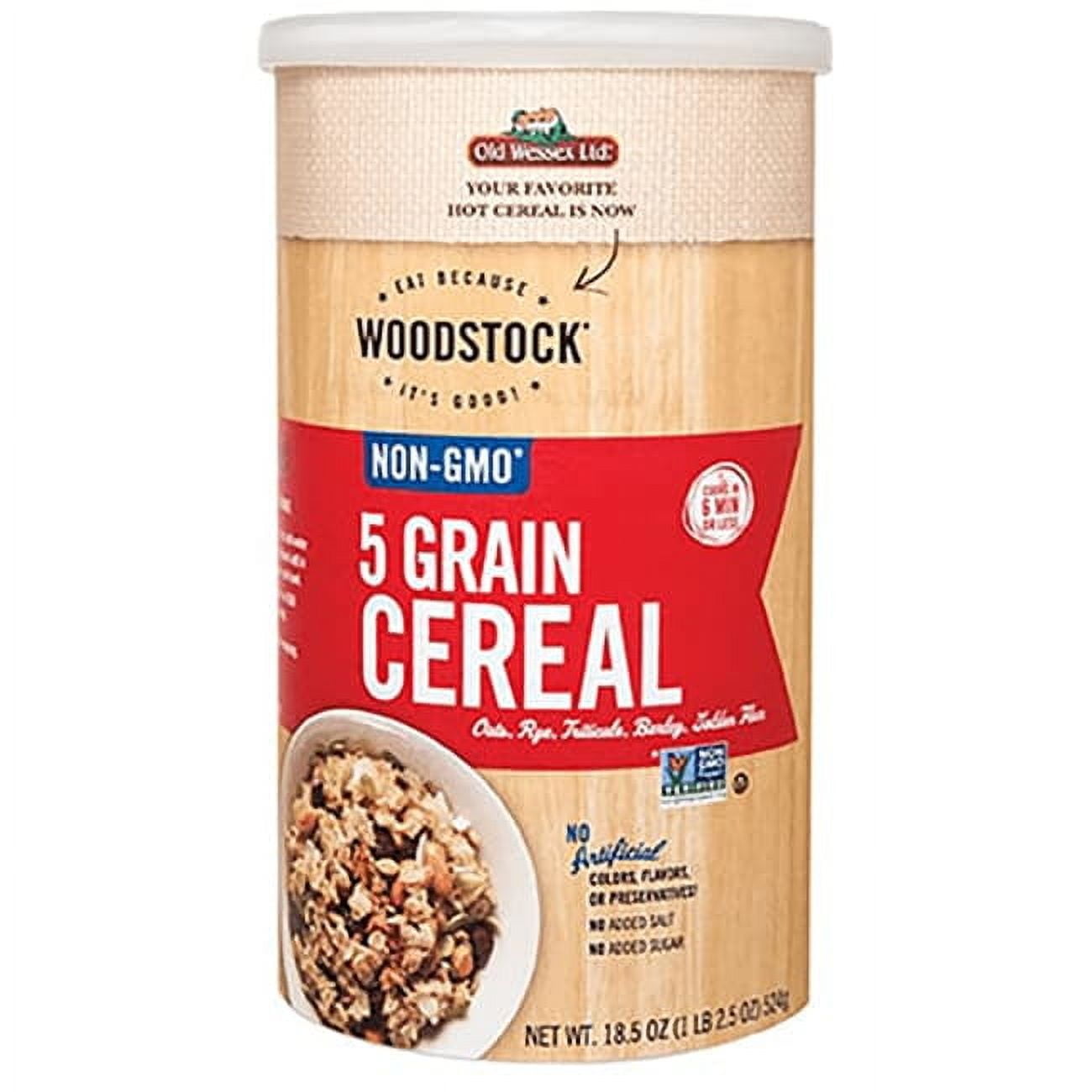 Woodstock Non-GMO 5 Grain Cereal - Case of 12 - 18.5 OZ