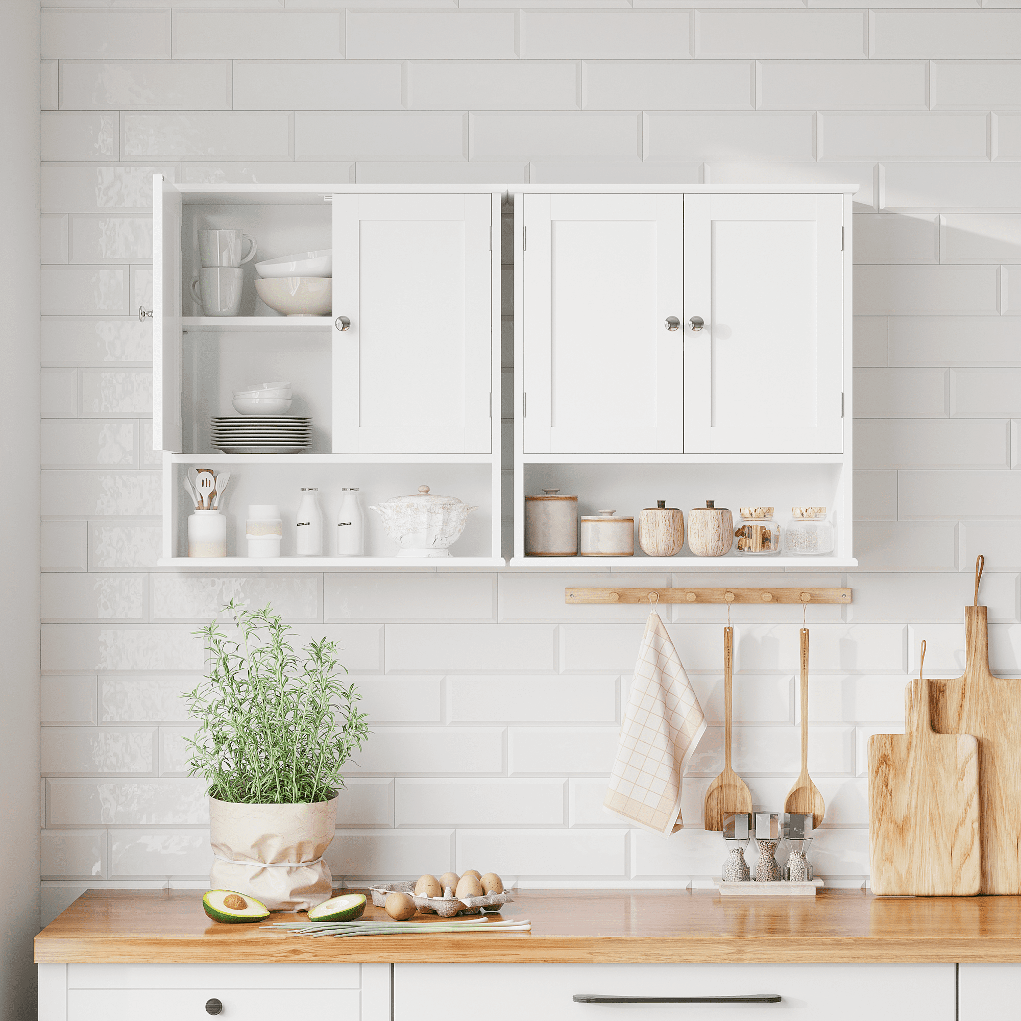 White MDF Wall Mounted Bathroom Cabinet with Door and Adjustable Shelves, 3-Tier Over Toilet Storage, 23.6 x 7.9 x 25.6 in