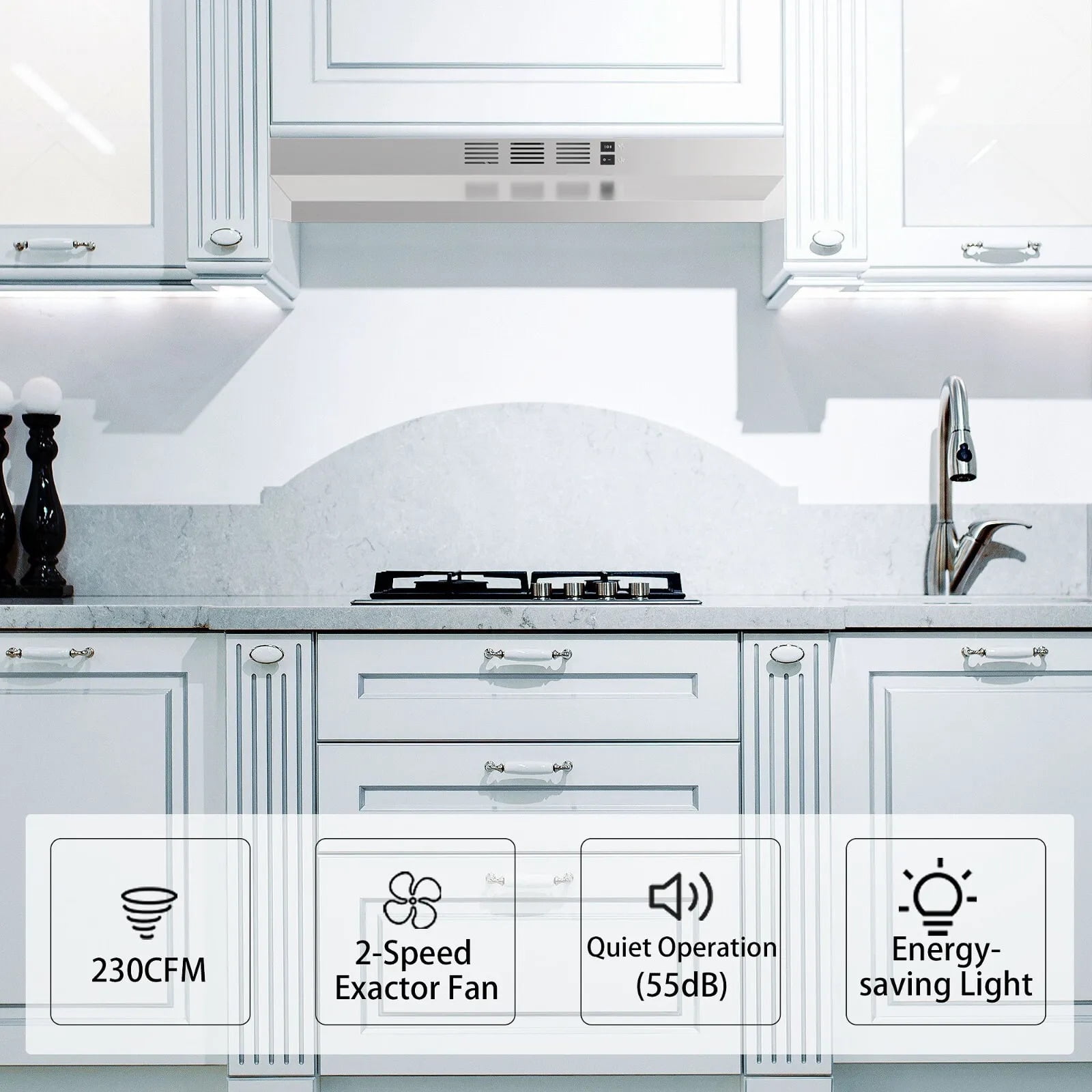 Zomagas 30 inch Under Cabinet Range Hood Kitchen Cooking Vent 230CFM Duct Convertible,Silver