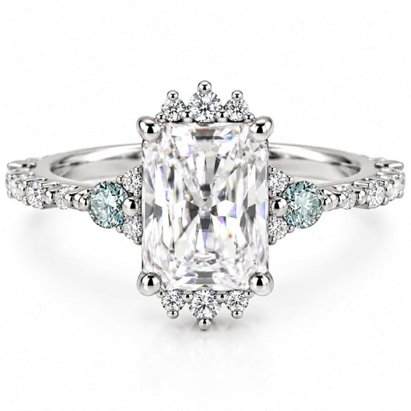 vylahjewellery 925 Sterling Silver Radiant Cut with Side Stones Moissanite Engagement Ring for Women, Anniversary Promise Ring