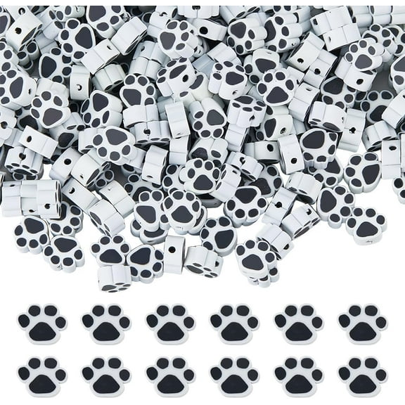 300Pcs Dog Paw Bead Paw Print Polymer Clay Beads Cute Focal Beads Cartoon Beads Animal Footprint Bead for DIY Jewelry Making Necklace Bracelet Keychain Pens