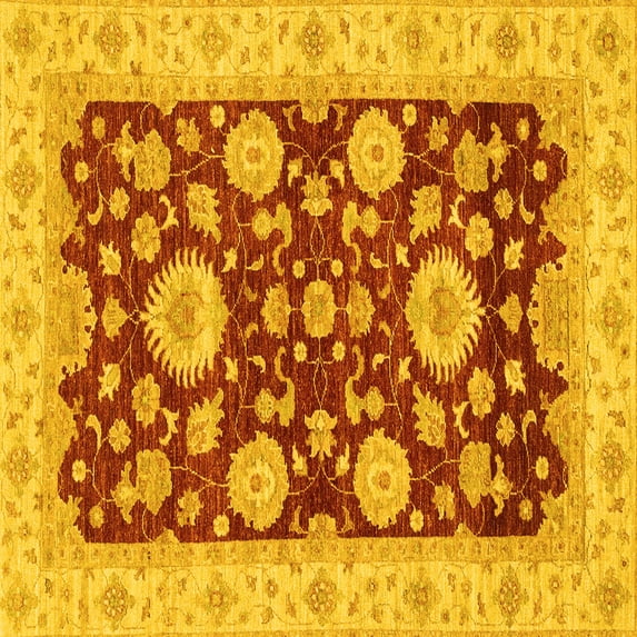Ahgly Company Machine Washable Indoor Square Oriental Yellow Traditional Area Rugs, 4' Square
