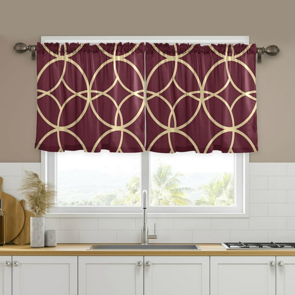 Yayeee Kitchen Curtains Tier Set of 2 Light Filtering 57"x24" Over Sink Window Panels, Red Circles