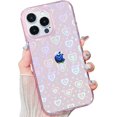 thumbnail image 1 of ORUYROP Compatible with iPhone 14 Pro Max Case (No Fit iPhone 14 Plus), Holographic Laser Bling Heart Pink Soft & Flexible TPU and Hard PC Shockproof Cover Women Girls Phone Case (Heart/Clear), 1 of 7