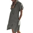 thumbnail image 3 of WISEFIN Women Pocket Short Sleeve Solid Color Cotton Linen A-Line Dress Plus Size M-5XL, 3 of 4