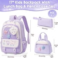 thumbnail image 2 of 4-Piece Cute Backpack Set - Waterproof Backpack with Lunch Box, Pencil Case & Headphone Bag Set, Purple & White, 2 of 9