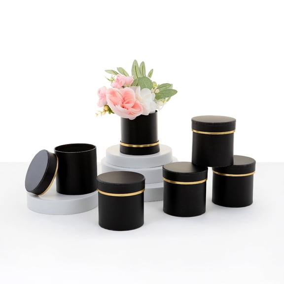 Set of 6 pcs, Round Shaped Flower/Gift Boxes, 4"dia x 4", Mixed Colors/White/Pink/Black | W7319