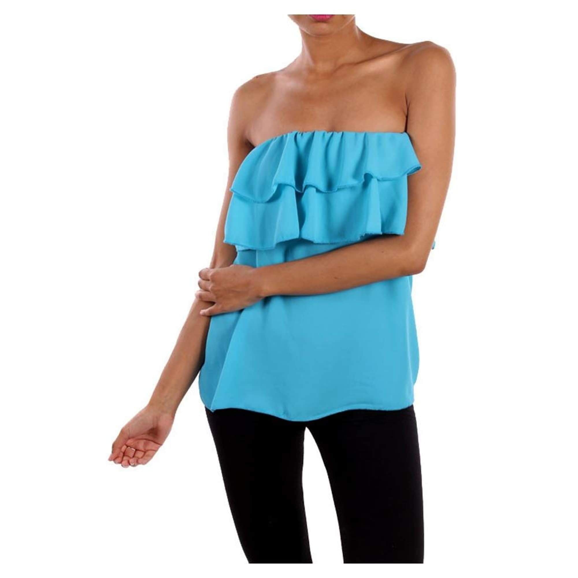 Ruffle Tube Top, Turquoise