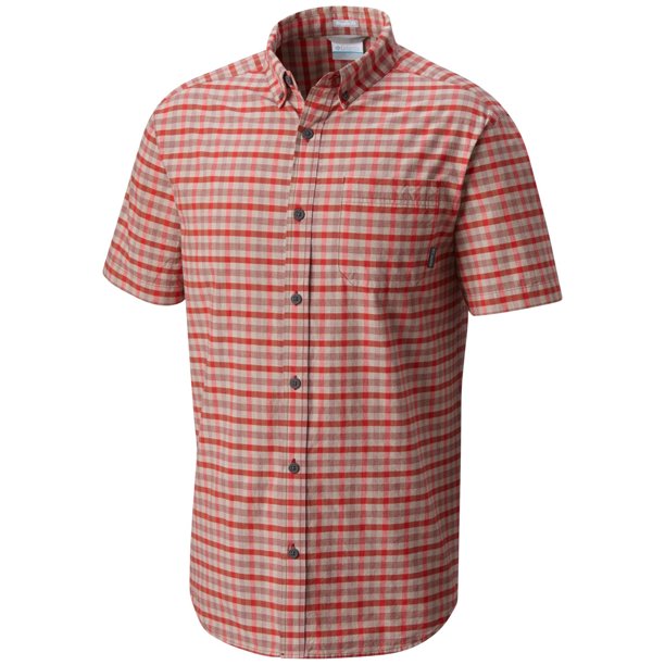 Columbia Picnic Checker - Camisa con botones para hombre, color rojo, mediano Columbia Botones al frente
