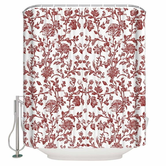 Shower Curtains Sets for Bathroom Decor Red Pastoral FlowerWaterproof Bathroom Curtain with Hooks,Vintage Rustic Farmhouse Floralfor Bathroom Decor,72x72IN