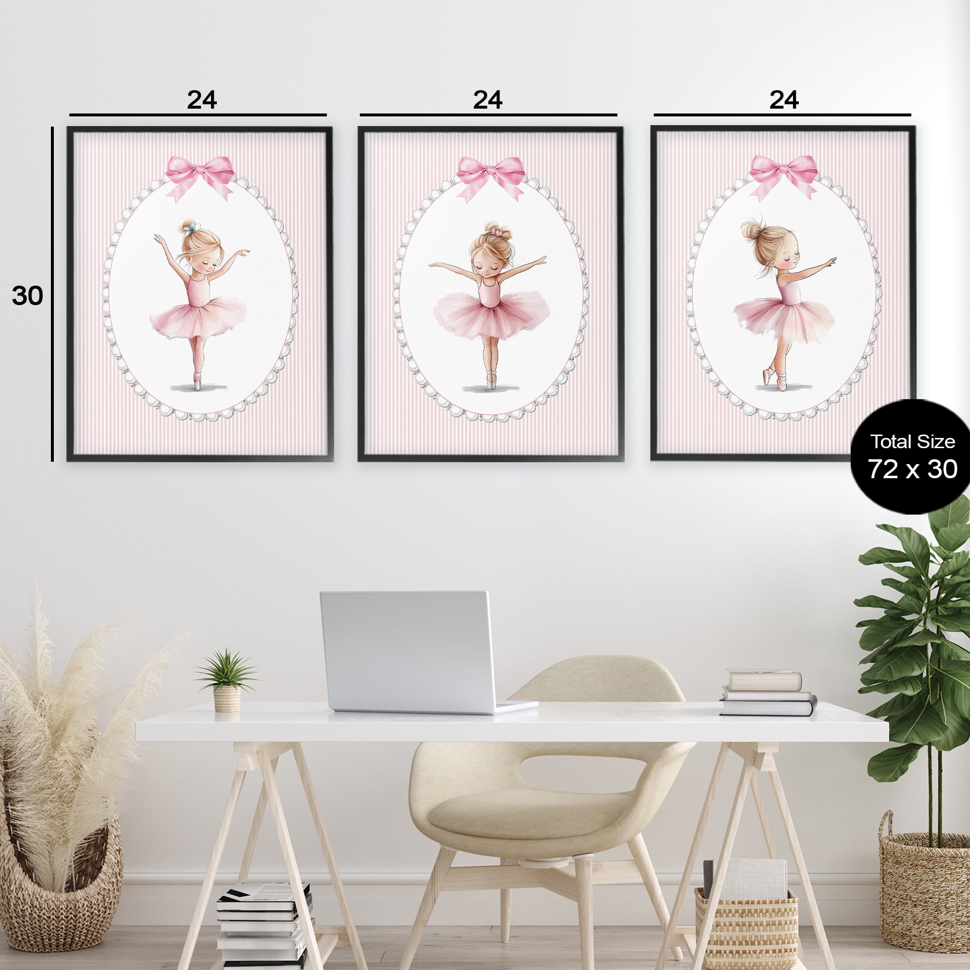 Stupell Industries Dancing Ballerinas in Pink 3 Piece Black Framed Giclee Art Set, design by Christine Simpson Art