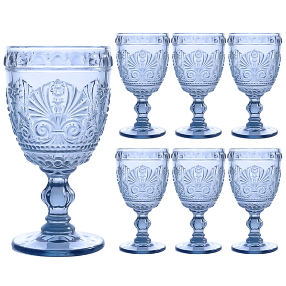 6 Pcs Wine Glasses,Goblet Glasses,Vintage Glassware, Made of Sturdy and Durable Glass Can be Used for Weddings, Everyday Fun Parties and More