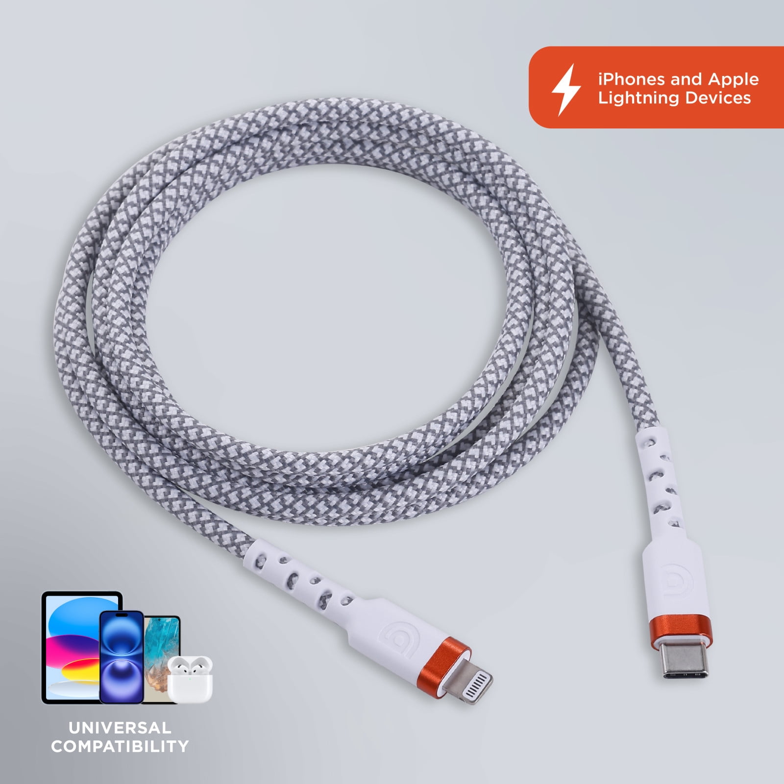 Griffin 6FT Ultra Durable Lightning to USB-C Charge & Sync Cable – 60W Fast Charging, 30,000 Bends Strong, Nylon Braided, Universal Compatibility