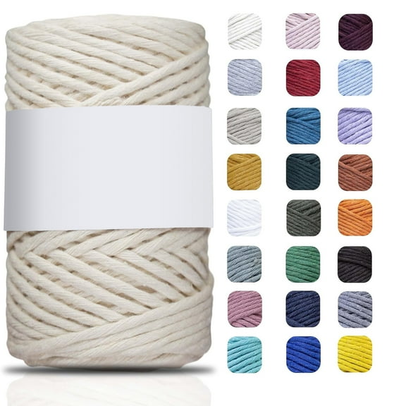 Single Strand Macrame Cord 3mm, 100 Yards Recycled Cotton Rope, Natural Ecru Yarn for Macrame Art, Wall Hangings, Plant Hangers, DIY Crafts, Bohemian Home Decor, Fringe Projects, 1 Skein