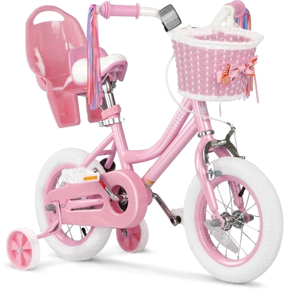 GLAF 12 Inch Toddler Bicycle for Girls with Training Wheels, Dual Brakes & Adjustable Seat - Kids Bike Ages 2-9, Pink