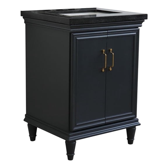 25 in. Single Wooden Vanity  Dark Gray with Black Galaxy Rectangle Sink