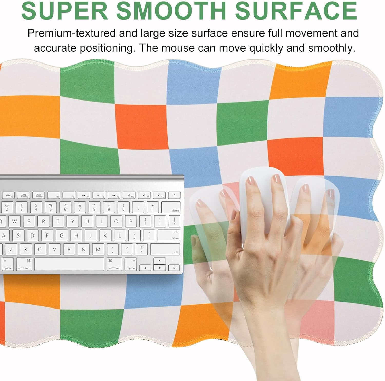 Checkered Mouse Pad,Geometric Desk Mat XXL Large Scalloped Gaming Mousepad,35.4x15.7in Non-Slip Base Keyboard Pad Waterproof Desktop Mat for Laptop Computer Game Home Office-Checkered