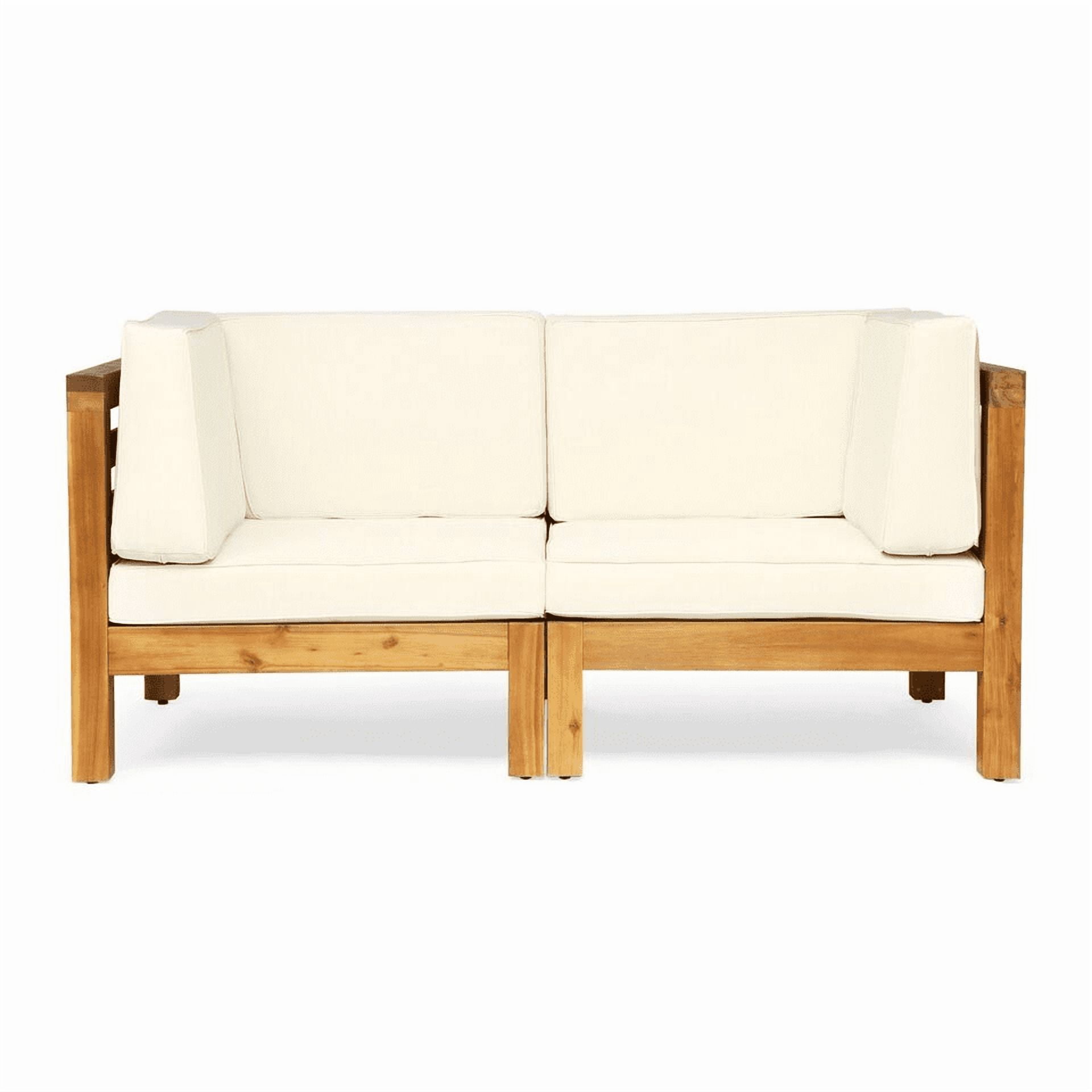Mintazer 2-Piece Modular Outdoor Loveseat, Interlocking 2-Seat Sectional Sofa with Water-Resistant Beige Cushions, Natural
