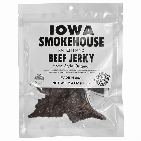 IOWA SMOKEHOUSE Ranch Hand Beef Jerky, Home Style Original - Choice Cut Meat - All Natural & Gluten Free - 11g of Protein, Made with all USA Beef - 2.4 Oz (resealable bag)