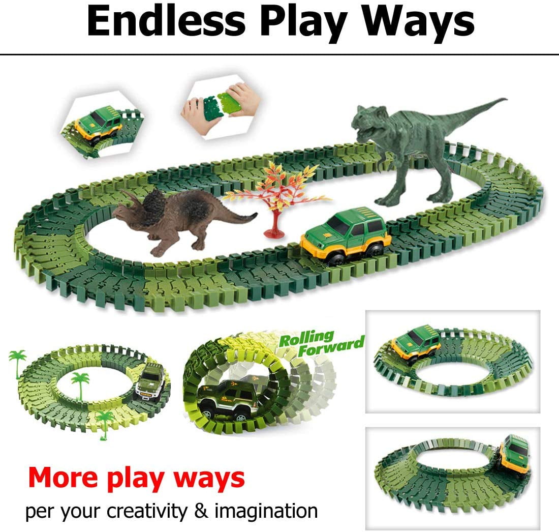  TOYLI Dinosaur Race Track Set 182 Pieces, Dino Track Flexible  Dinosaur Road Race Playset with Bridge, Ramps, Dinosaur Track Toy Set is a  Great 3 Year Old boy Gift. : Toys