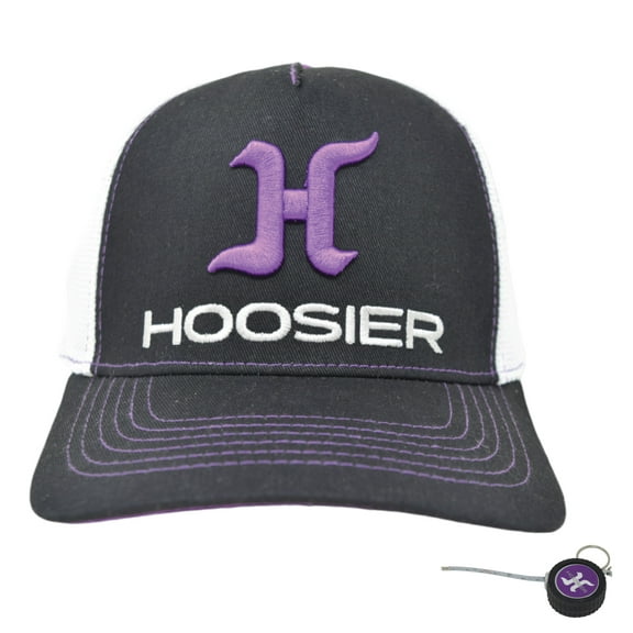 Hoosier Paddock Black Trucker Style Baseball Hat (L/XL) with Breathable White Mesh Back with Hoosier Keychain
