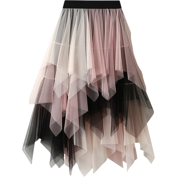 vlrwzc Women's High Waist Pleated Skirt Asymmetrical Tulle Tutu Skirt Irregular Layered Mesh Fairy Skirts A-Line Party Flowy Skirt