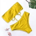 thumbnail image 3 of Guiexla 1 Set Women Beach Suit with Chest Pad No Underwire Solid Color Elastic High Waist Bathing Two-piece Set Bandeau Swimming Trunks Split Bikini Set Beachwear, 3 of 8