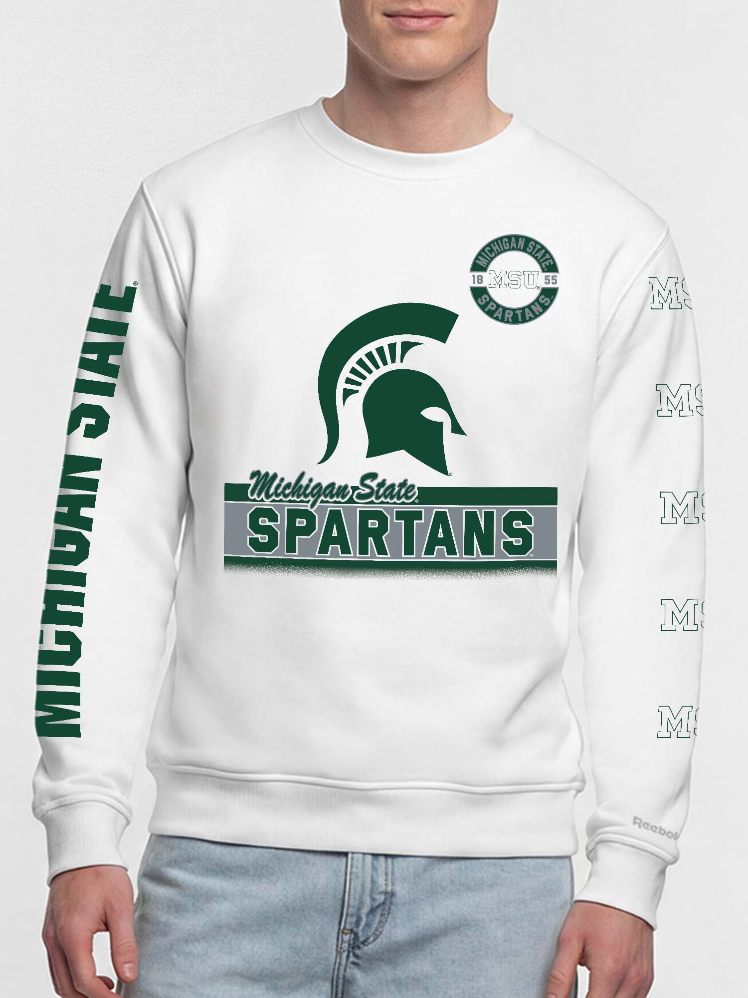 Michigan State Spartans Reebok Mens White Crew Sweatshirt