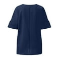thumbnail image 5 of Dazajoo Cotton Linen Half Sleeve Tops for Women Solid Color Side Slit Shirts 2024 Summer Womens Casual Plus Size Crew Neck Blouses,Dark Blue,XXL, 5 of 5