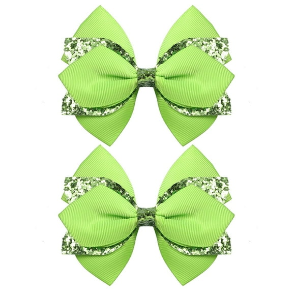 Glitter Navy Blue Ribbon Hair Bows for Girls 2pcs 4in Sparkly Sequin Cheer Bow Alligator Clips for Teens Toddler Kids School Uniform Dance Wedding Dress Accessory Birthday Gift Apple Green