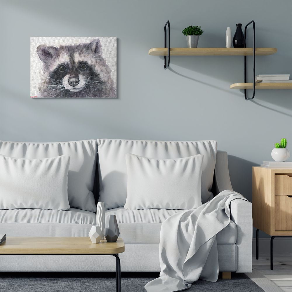 Stupell Industries Large Raccoon Head Animal Watercolor Painting Canvas Wall Art by George Dyachenko