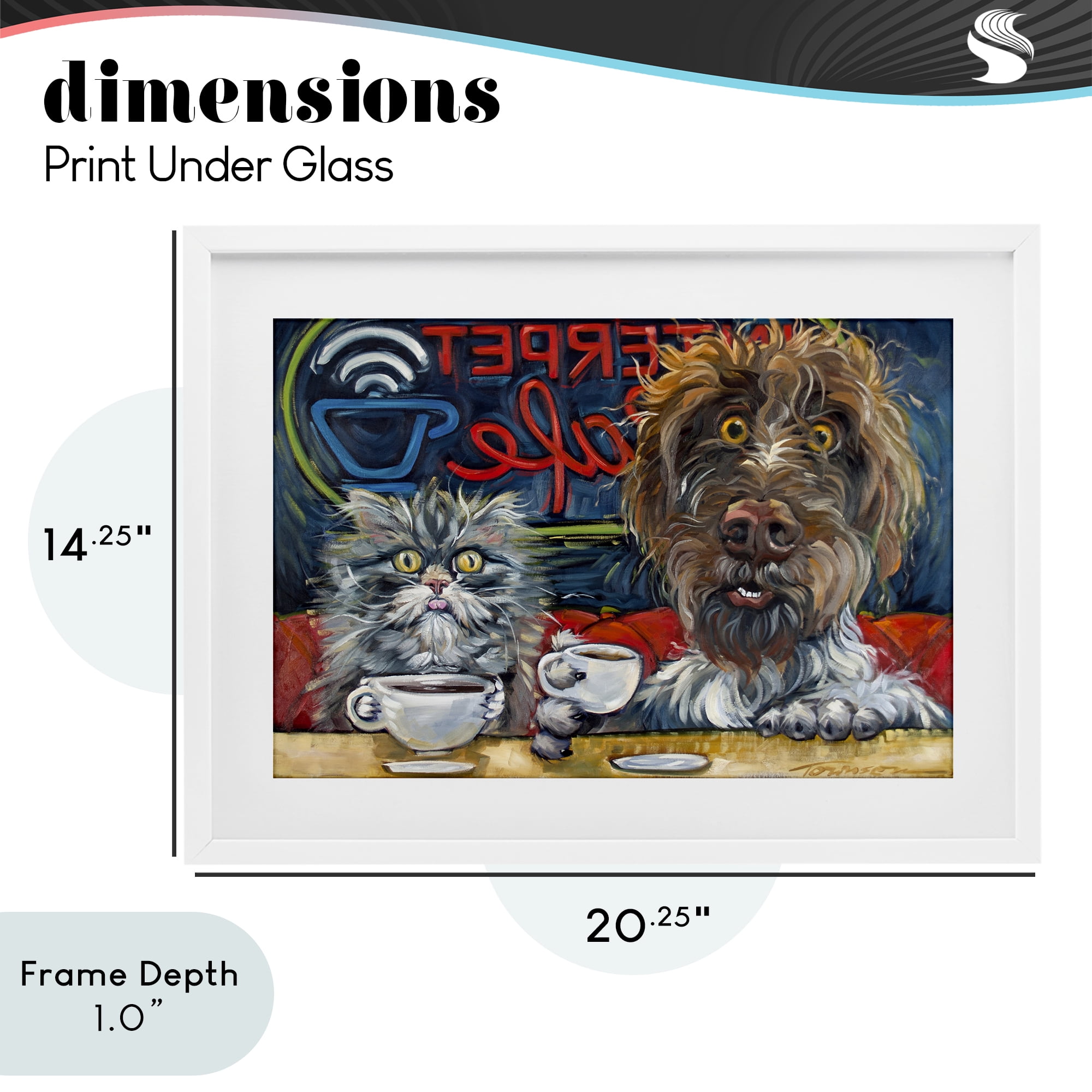 Stupell Industries Pets Wired At The Cafe White Framed Print Under Glass, design by CR Townsend