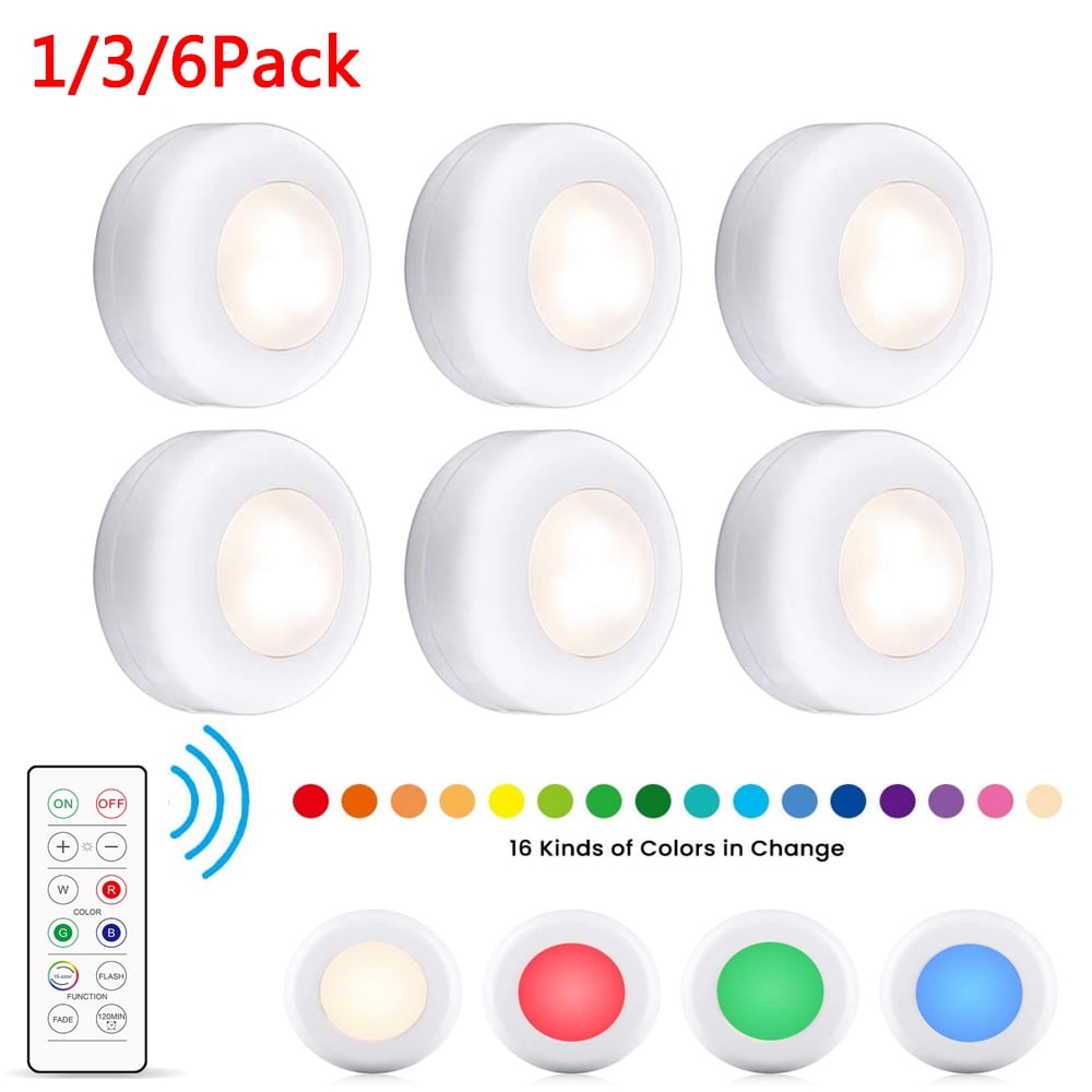 1/3/6pcs LED Under Cabinet LED Puck Lights Remote Wireless Dimmable Night Lamps 