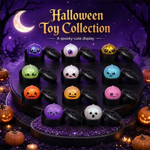 Halloween Mini Dumpling Squishy Mystery Box, Mystery Squishy Dumpling, Glitter Stress Relief Squeeze Balls with Steamer Box, Mystery Surprise Fidget Halloween Toys for Kids