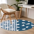 thumbnail image 4 of Japanese Rabbits Round Area Rug 4Ft Washable Circle Rugs for Bedroom Dining Room, Vintage Navy Blue Farmhouse Checkered Non-Slip Carpet Floor Mats Indoor Outdoor Carpet Runner Aesthetic Home Decor, 4 of 8