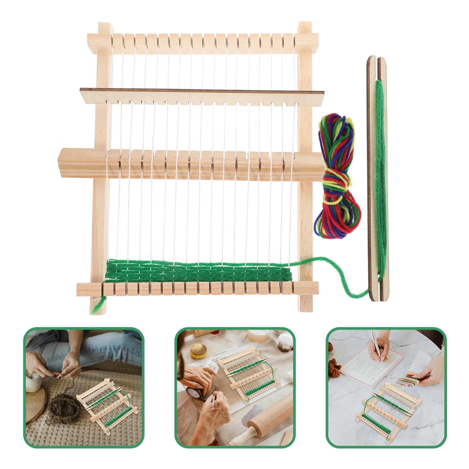 Masteelf 5 Sets DIY Weaving Loom Portable Handmade Knitting Machine Wooden Frame Craft Weaving Tool for Yarn and Bracelet Creative Weaving Toy