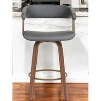 HomeRoots 534466 26 in. Gray & Wood Brown Faux Leather Swivel Counter Height Bar Chair