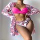 thumbnail image 4 of Traje de baño de tres piezas para mujer, cárdigan de malla con estampado de bikini dividido, 2 piezas, 4 of 4