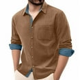thumbnail image 5 of ZCFZJW Men's Corduroy Button Down Shirt Color Block Long Sleeve Casual Collared Wrinkle Free Classic Fit Untucked Shirts with Pocket Khaki L, 5 of 9